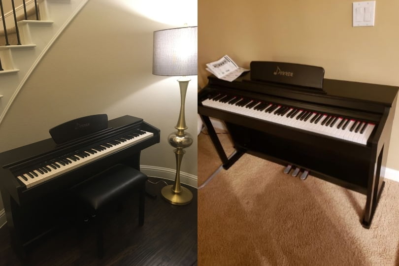 Both pianos come with a three-pedal unit